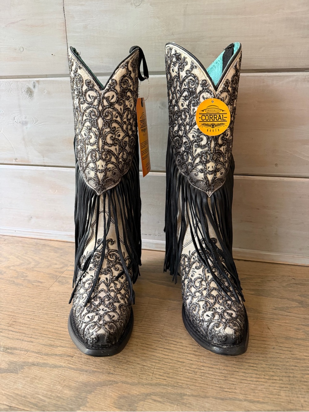Corral Women's 6.5 Glitter Black Fringe Western Boots Snip Toe NEW Cowgirl - Picture 2 of 13